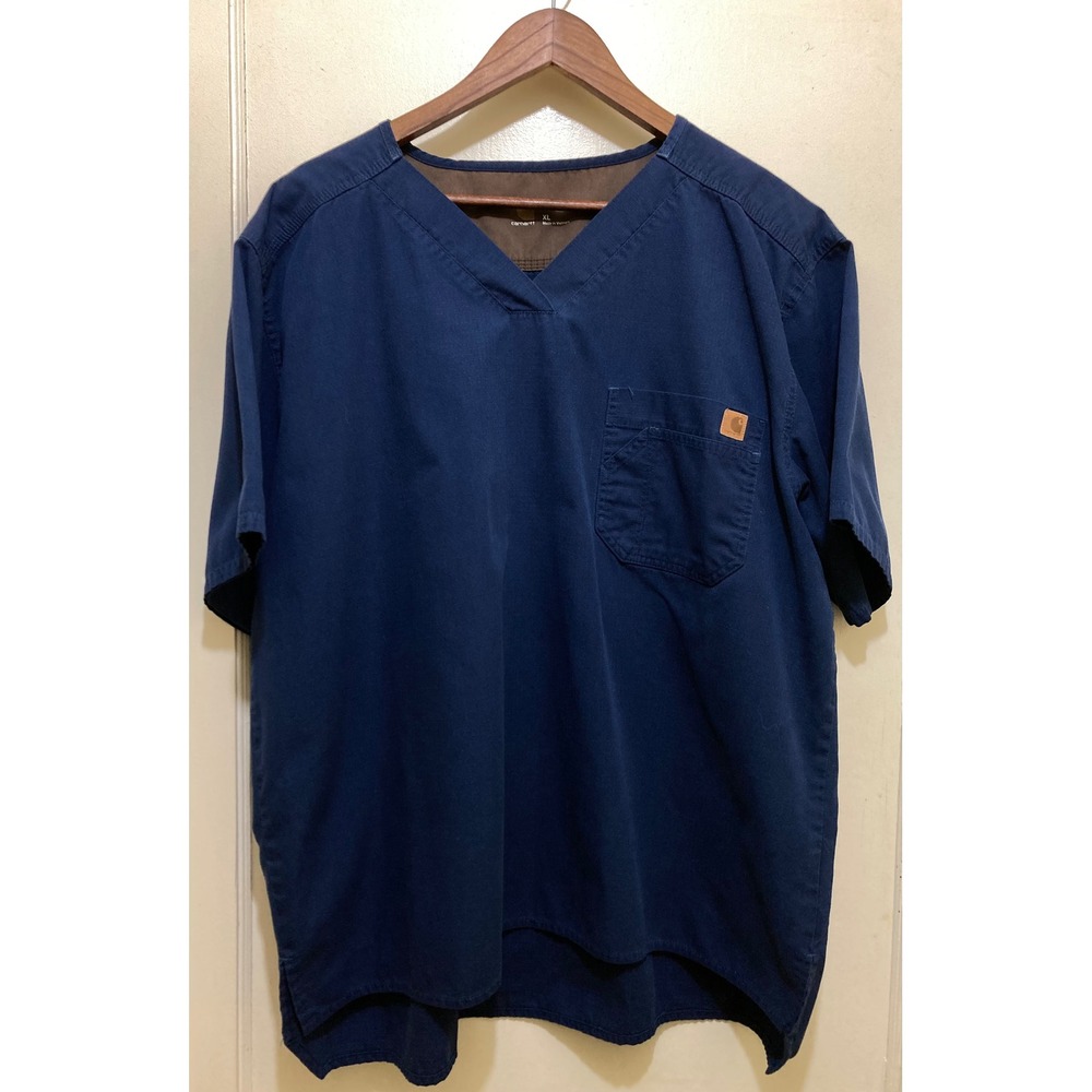 Carhartt Scrub Top Mens XL V Neck Blue Ripstop Workwear Nurse Medical Utility